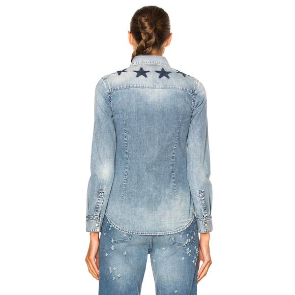Givenchy Blue Denim Washed Star Chambray Pearl Snap Button Down Shirt 36 US 4 - Picture 2 of 16